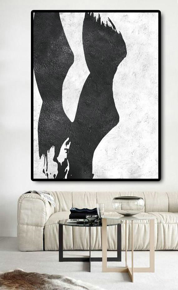Extra Large 72" Acrylic Painting,Black And White Minimal Painting On Canvas - Artcanvas Reading Room